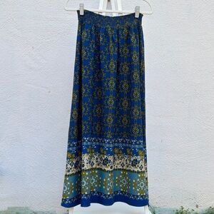 NATURAL LIFE Navy and Mustard Floral Border Maxi Skirt